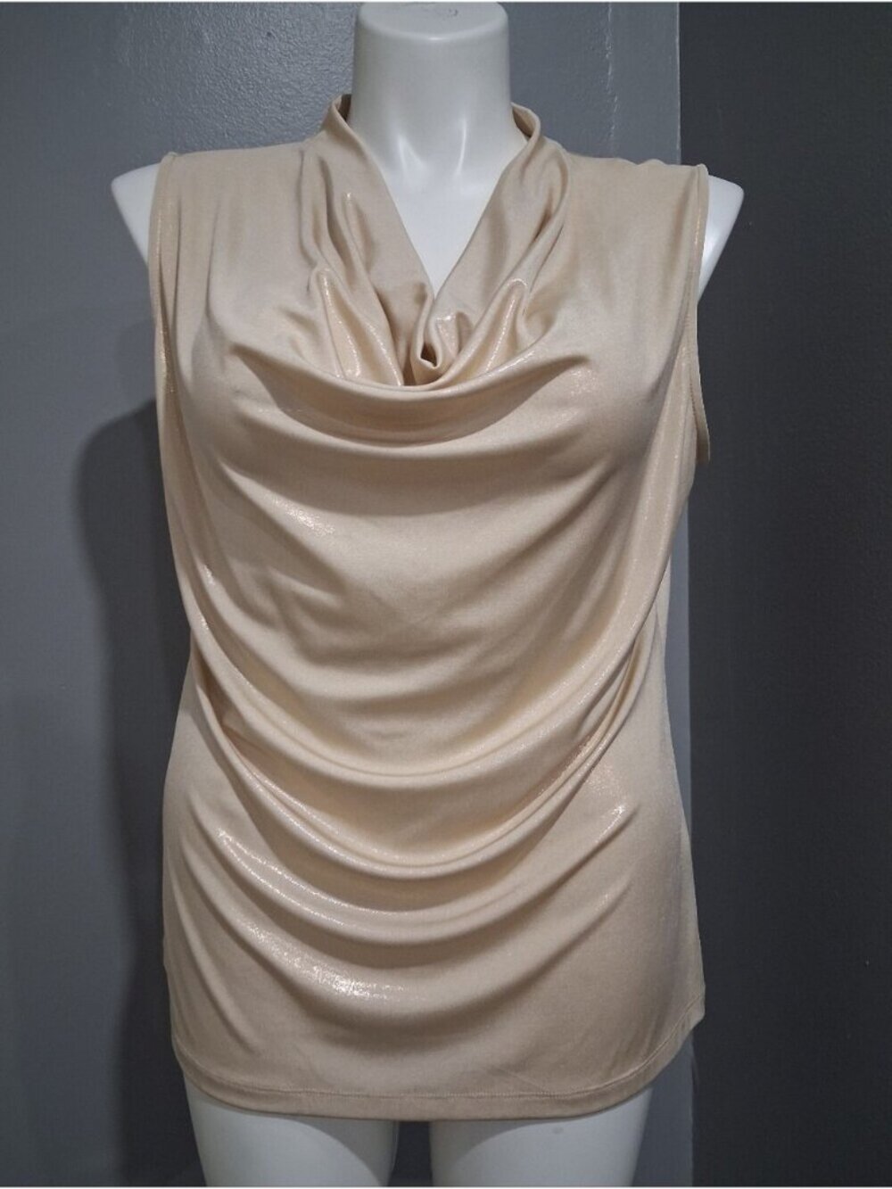 Worthington Shimmery Beige Sleeveless Cowl Neck Top
